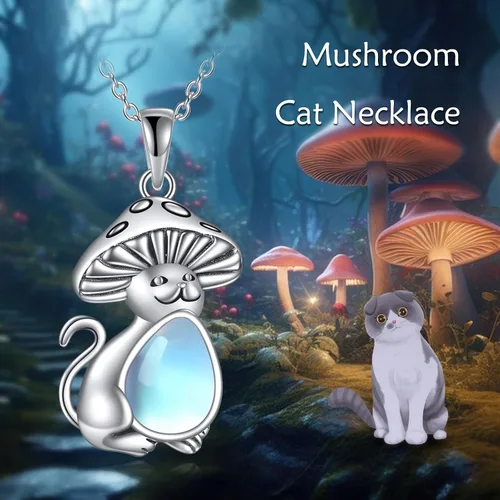 Vista 6 de PORTCAS Collar con colgante de ágata de musgo en forma de lágrima, turquesa, piedra lunar, larimar, sirena, zorro, gato, collar con colgante