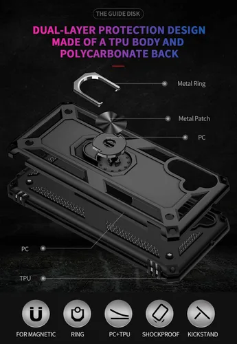 Vista 5 de Funda para Galaxy A13 5G, con protector de pantalla, grado militar, 16 pies, con función de atril magnético, funda protectora para Galaxy A13 5G