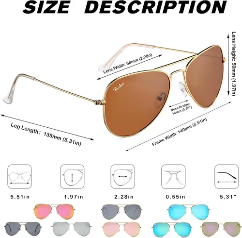 Vista 3 de Pro Acme Gafas de sol clásicas polarizadas de aviador para mujeres y hombres, marco piloto de metal ligero con protección UV400 de 2.283 in