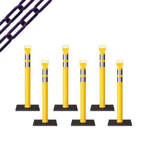 Vista 21 de CCW 6-Pack 45" Delineador Post Kit Kit de 3.0 in collares reflectantes, base de goma de 10 lb (6 postes blancos con cadena negra de 50 pies)