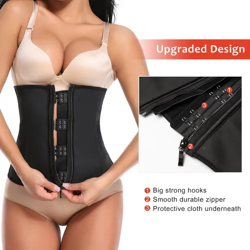 Vista 2 de MISS MOLY Corsé de látex para mujer, corsé de entrenamiento de cintura con cremallera y gancho, faja deportiva de reloj de arena