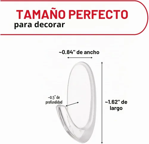 Vista 2 de Command Pequeños ganchos ovalados transparentes, uso en interiores, 2 ganchos, 4 tiras, decoran sin daños