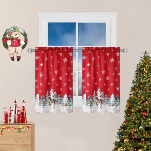 Vista 7 de ROYGROW Cortinas de cocina de Navidad de 24 pulgadas, para ventana de café, bolsillo para barra para decoración del hogar, 2 paneles para baño