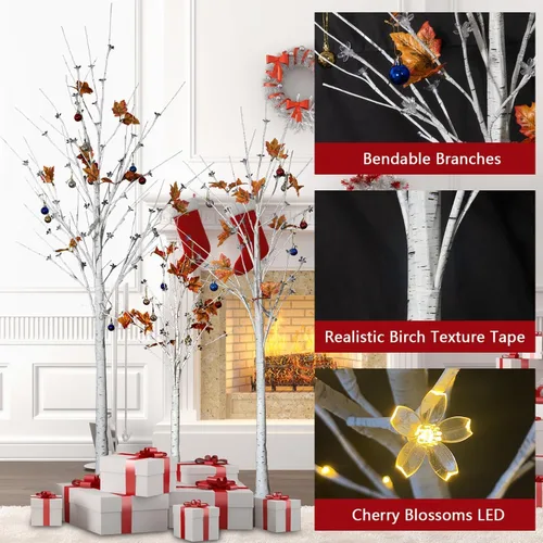 Vista 6 de Lamerge Juego de 3 árboles iluminados, árbol de Navidad de 4 pies, 5 pies y 6 pies con luces LED, decoración de Halloween, adecuado para festivales