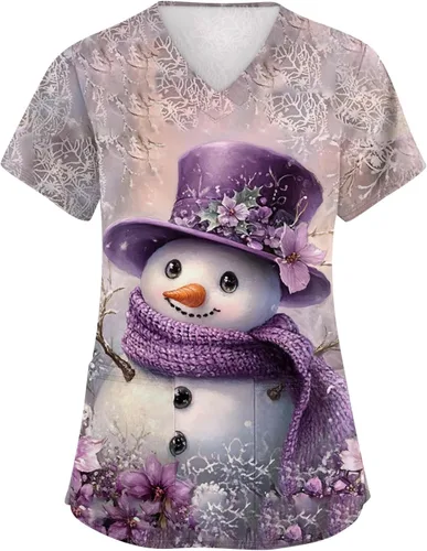 Vista 14 de Camisetas de uniforme médico de Navidad para mujer, talla grande, estampado ##896-Multicolor