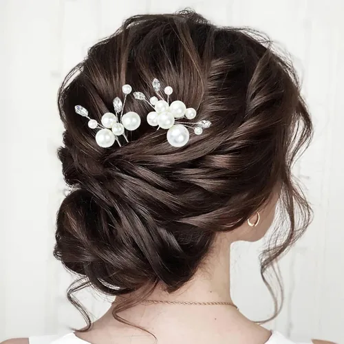 Vista 4 de Pinza para el cabello, 4 horquillas de perlas para el cabello, plateadas, para mujeres y niñas, accesorios para el cabello de boda