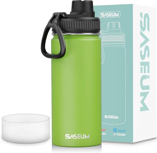 Vista 18 de SASEUM Botella de agua de acero inoxidable de 12 onzas, botella aislada sin BPA con tapa de boquilla a prueba de fugas, botella de metal de boca