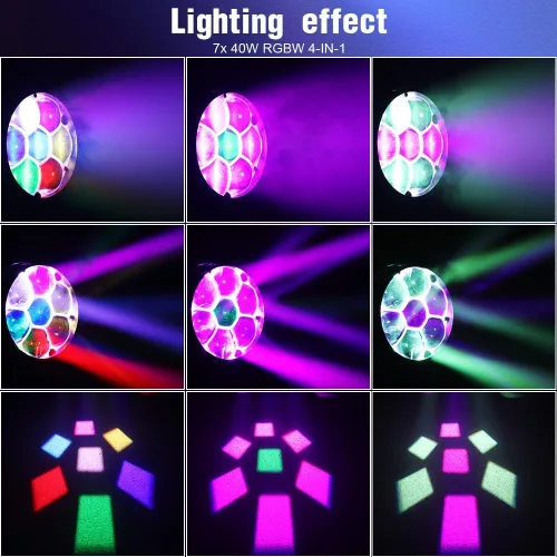 Vista 7 de Betopper 7 luces de DJ de cabeza móvil de 40 W con control de punto de punto, haz RGBW/lavado/zoom/CTO efecto ojo de abeja iluminación de escenario