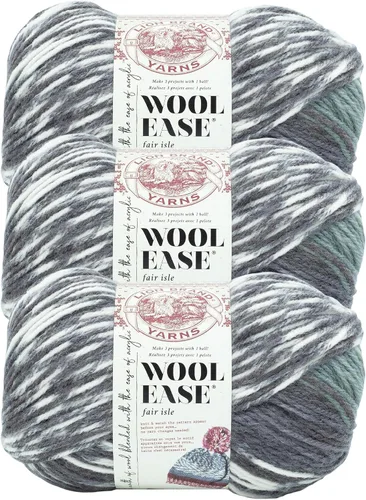 Vista 25 de Lion Brand Yarn - Ovillo de lana Wool Ease Fair Isle, hilo para tejer, color beige/oliva, 1 unidad Worsted Weight Wool Acrylic Blend Knit &