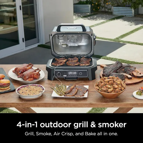 Vista 16 de Ninja Parrilla y ahumador Woodfire Pro XL para exteriores Parrilla 4 en 1, ahumador de barbacoa, freidora de aire y horneado Portátil