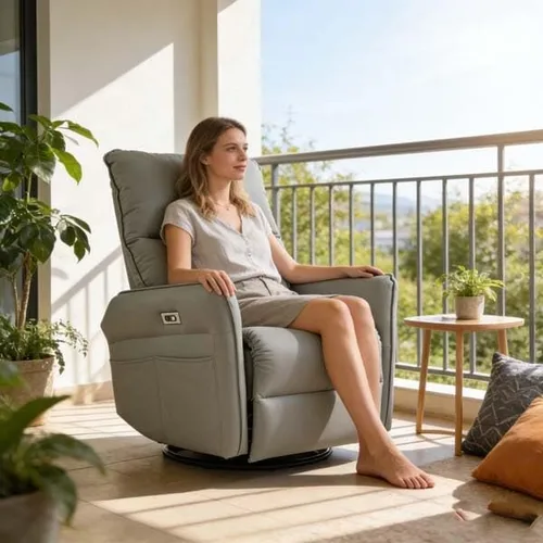 Vista 4 de Electric Swivel Power Recliner with Rocker, Chair with USB Charging, PU Leather for Living Room(Blue Gray)