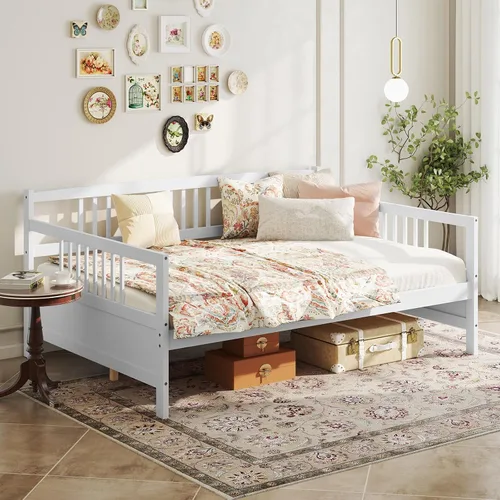 Vista 10 de Giantex - Marco de cama doble de día, sofá cama de madera con rieles y soporte de listones de madera, marco de cama de plataforma tamaño individual
