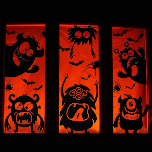 Vista 4 de Decoraciones de silueta de ventana de Halloween - Lindas calcomanías de silueta de monstru