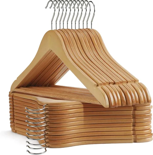 Vista 9 de Perchas de madera para uso diario, perchas para armario, perchas de madera resistente para trajes, camisas, chaquetas, vestidos, pantalones