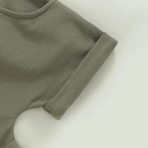 Vista 35 de Conjunto de ropa casual de manga corta con botones y pantalones cortos de lino para bebés y niños pequeños