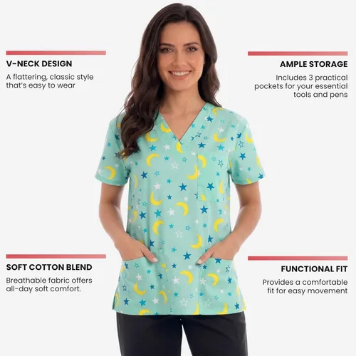Vista 6 de Just Love - Tops de trabajo festivos para mujer Aqua - Luna y estrellas