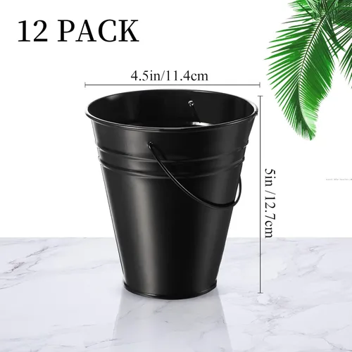 Vista 3 de Sadnyy 12 paquetes de cubos de metal con asa, cubo galvanizado de 4.5 x 5 pulgadas, suministros para fiestas, manualidades para Navidad, Halloween