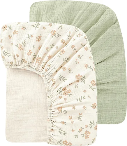 Vista 12 de Sábanas orgánicas para cuna de bebé de 33 x 17 pulgadas, 100% algodón de muselina para bebé, niña, niño, funda de colchón ajustable suave compatible