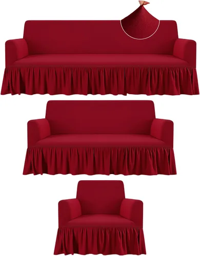 Vista 8 de Fanfanwin Juego de fundas de sofá de 3 piezas para cojines de sofá, duraderas, lavables, de alta elasticidad, fundas de sofá con falda para sofá