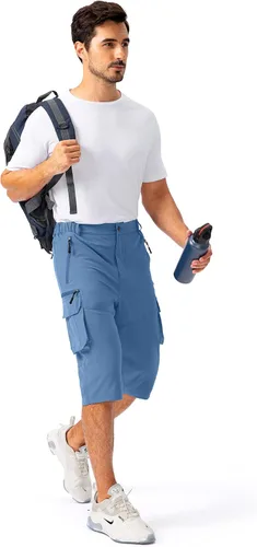Vista 6 de Pudolla Men's Capri Pants Quick Dry 34 Long Shorts with 6 Pockets for Fishing Golf Athletic Hiking