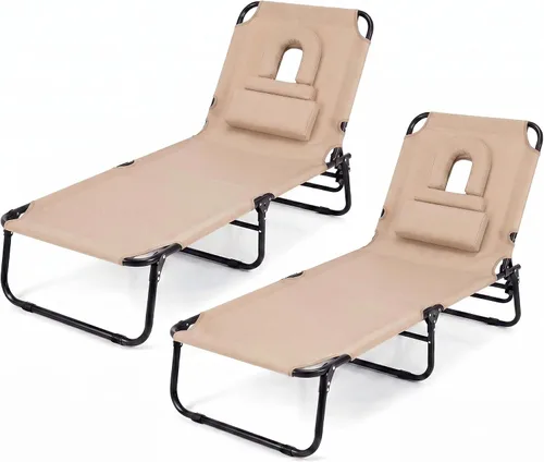 Vista 17 de Goplus Silla bronceadora, silla de playa plegable con orificio para la cara, almohada extraíble, capacidad de 350 libras, correa de transporte