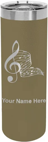 Vista 7 de LaserGram Vaso delgado aislado al vacío de 22 onzas, notas musicales, grabado personalizado incluido (negro)