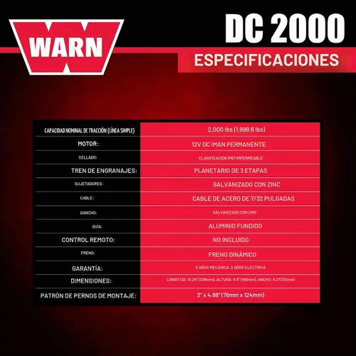 Vista 5 de WARN Cabrestante eléctrico de la serie DC de 12 V con capacidad de tracción