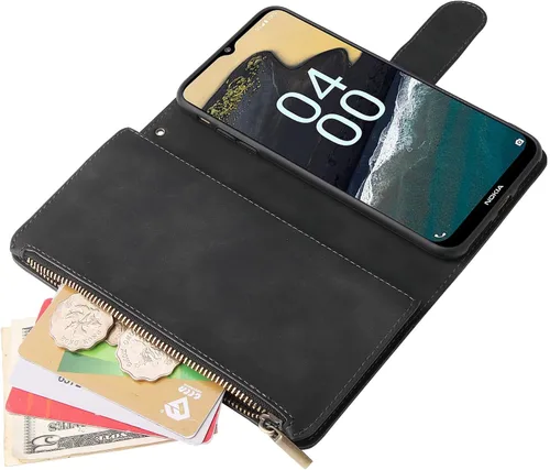 Vista 5 de Asuwish Compatible con Nokia G400 5G, protector de pantalla de vidrio templado y cubierta abatible de cuero, soporte para tarjetas, accesorios