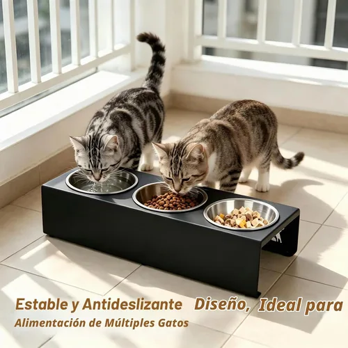 Vista 5 de Cuencos elevados para gatos con base antideslizante, platos elevados para gatos con soporte integrado inclinado a 15° antivómito, incluye 3 cuencos