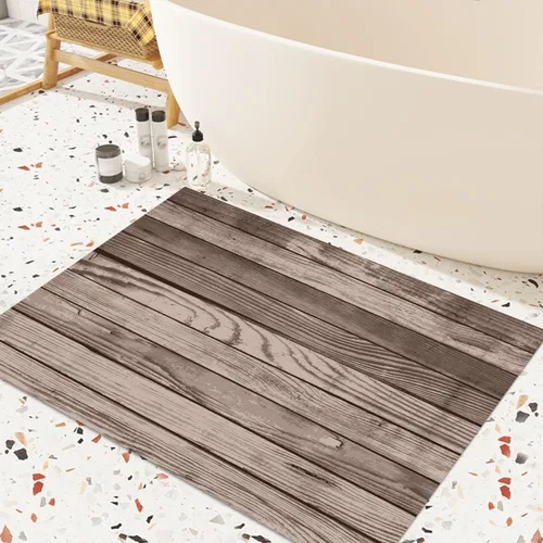 Vista 25 de GUBIYU Juego de 2 alfombras y tapetes de cocina de madera campestre, lavables, rústicas, tablones de madera marrón, alfombras de baño