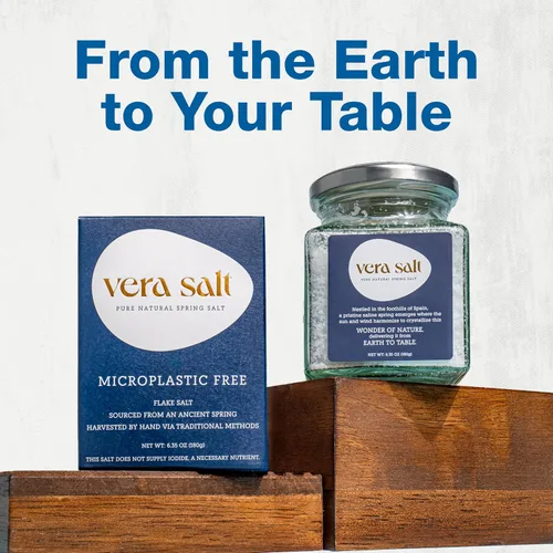 Vista 8 de Vera Salt Flake Spring Salt Flake - Tarro de vidrio de 6.35 oz - Copos de sal con acabado gourmet de España - Cristales blancos cosechados a mano
