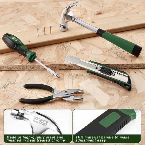 Vista 4 de Prostormer - Kit de herramientas de 93 piezas, juego de herramientas básicas para el hogar, color verde All-Purpose Tools for Homeowners and