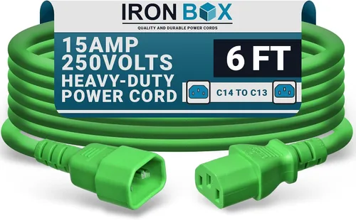 Vista 9 de IronBox Electric - Cable de Alimentación C14 a C13 de Servicio Pesado, 15A, 250V, Cable de Extensión para Computadora 14/3 AWG - Cables
