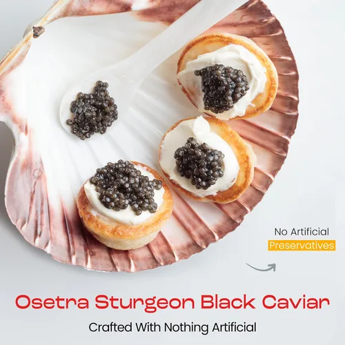 Vista 2 de Envío nocturno Olma Osetra Black Caviar, 1 oz/28g, grado superior Caviar Osetra Malossol premium con sabor rico y refinado; ideal para blinis