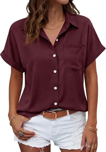 Vista 39 de Beautife Camisas con botones para mujer, blusas de manga corta Albaricoque