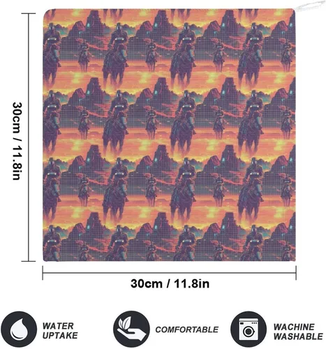 Vista 2 de Cyber Retro Western Cowboy Print Hand Towels for Bathroom Kitchen, Cute Hanging Kitchen Towels with Hanging Loop, Decorative Absorbent Coral Bath