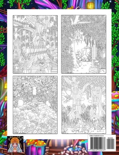 Vista 2 de Adult Coloring Book Magical Wildland Coloring Page for Adult Relaxation Featuring Enchanting Magical Land, Fairies, Lovely Flowers, and Trees for
