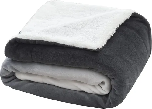 Vista 7 de Elegant Comfort Manta, Manta Reversible de Franela Sherpa, Ultra-Suave, Mullida, Acogedora y Afelpada - Manta Decorativa Ligera para Todas las Gris