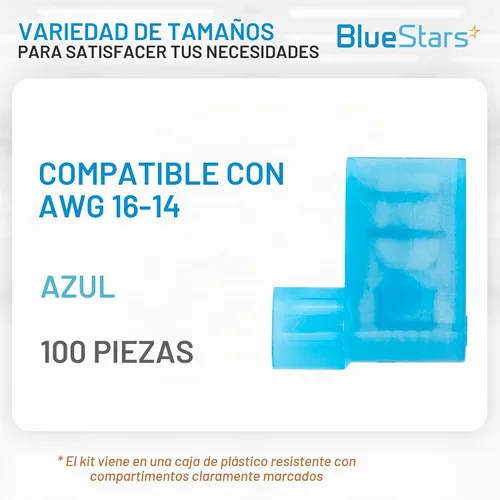 Vista 2 de BlueStars 100 terminales de pala de bandera azul hembra 16-14 AWG