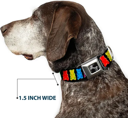 Vista 7 de Buckle-Down Collar de perro con hebilla de cinturón de seguridad, osos gomitas, negro/multicolor, 1.5 pulgadas de ancho, se adapta a cuello de 13-18