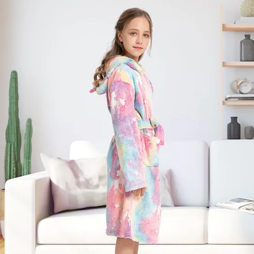 Vista 3 de ALLINCOZY Bata de baño que brilla en la oscuridad para niños de 3 a 12 años, bata de franela con capucha para niñas y niños, regalo de ropa