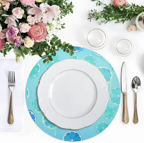 Vista 5 de Turquoise Fruit Slices Blue Placemats, Heat Resistant Non Slip Washable Dinner Mat for Kitchen one sizex1