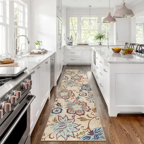 Vista 62 de Beeiva Alfombras florales de entrada, lavables para interiores, ultra fina, de 2 x 3 pies, antideslizante, para cocina, tapete de cachemira suave
