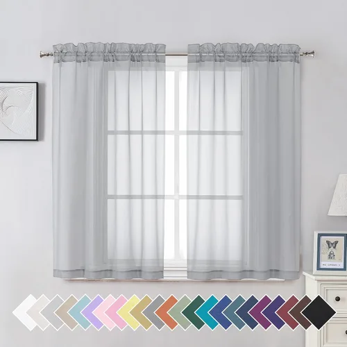 Vista 55 de Aiyufeng 2 paneles de cenefa transparente negra de 14 pulgadas de largo, cortinas cortas negras transparentes para dormitorio, cortinas de cocina