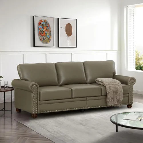 Vista 23 de Antetek Juego de sofá de piel sintética de 3 piezas, sillón moderno de mediados de siglo+sofá biplaza+sofá de 3 plazas con espacio de Marrón