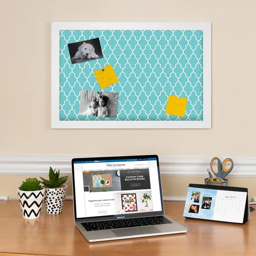 Vista 2 de PinPix Tablero de anuncios de corcho personalizado de 24 x 16 pulgadas, tablero de póster de cuadrifolio aguamarina con un tablero de fotos