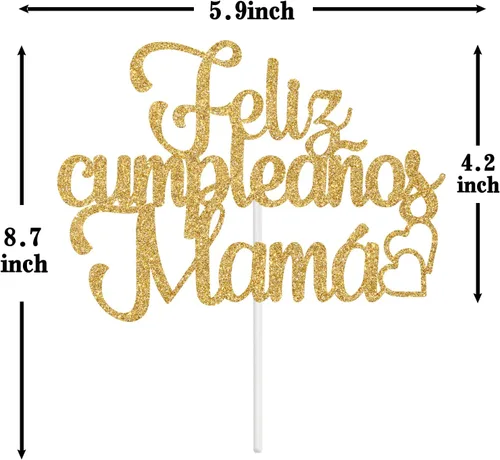 Vista 5 de Feliz Cumpleaños Mama Cake Topper, Best Mom Ever, Feliz Día de la Madre, Feliz Cumpleaños, Decoración de Fiesta de Mamá, Purpurina Dorada