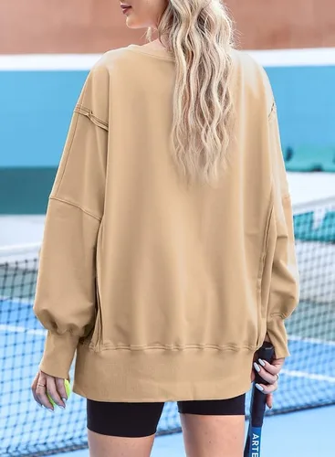 Vista 2 de SHEWIN Sweatshirt for Women Crewneck Spring Lightweight Solid Color 2024 Fashion Warm Oversized Fit Pullover Sweatshirts