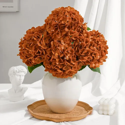 Vista 9 de Paquete de 4 hortensias artificiales marrones, tallos reales de 18