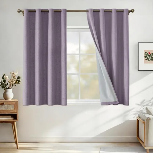 Vista 39 de Cortinas 100% opacas para dormitorio, cortinas opacas de 63 pulgadas de largo, cortinas opacas de lino para sala de estar, cortinas con ojales